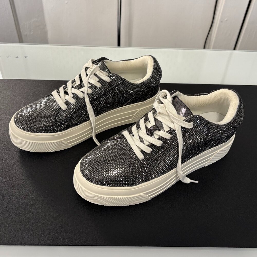 NEW Jessica Simpson Women COMIRRA Grey Platform Rhinestone Sneaker,Sz 7.5,No Box